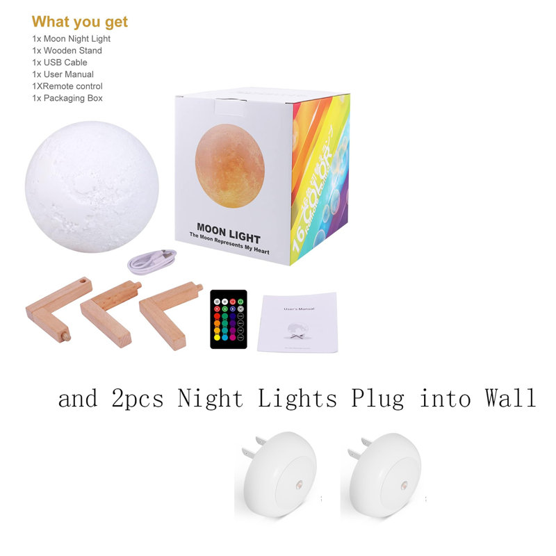 FengJu 16 Colors Moon Night Light With USB 2Pcs Wall 2 Pack
